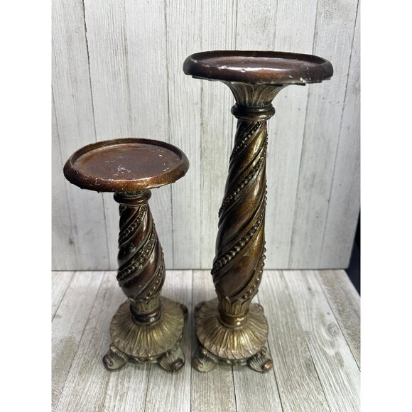 Vtg Resin Set of 2 Candle Holders with Victorian Style Design 10" and 13" Tall - Picture 4 of 9